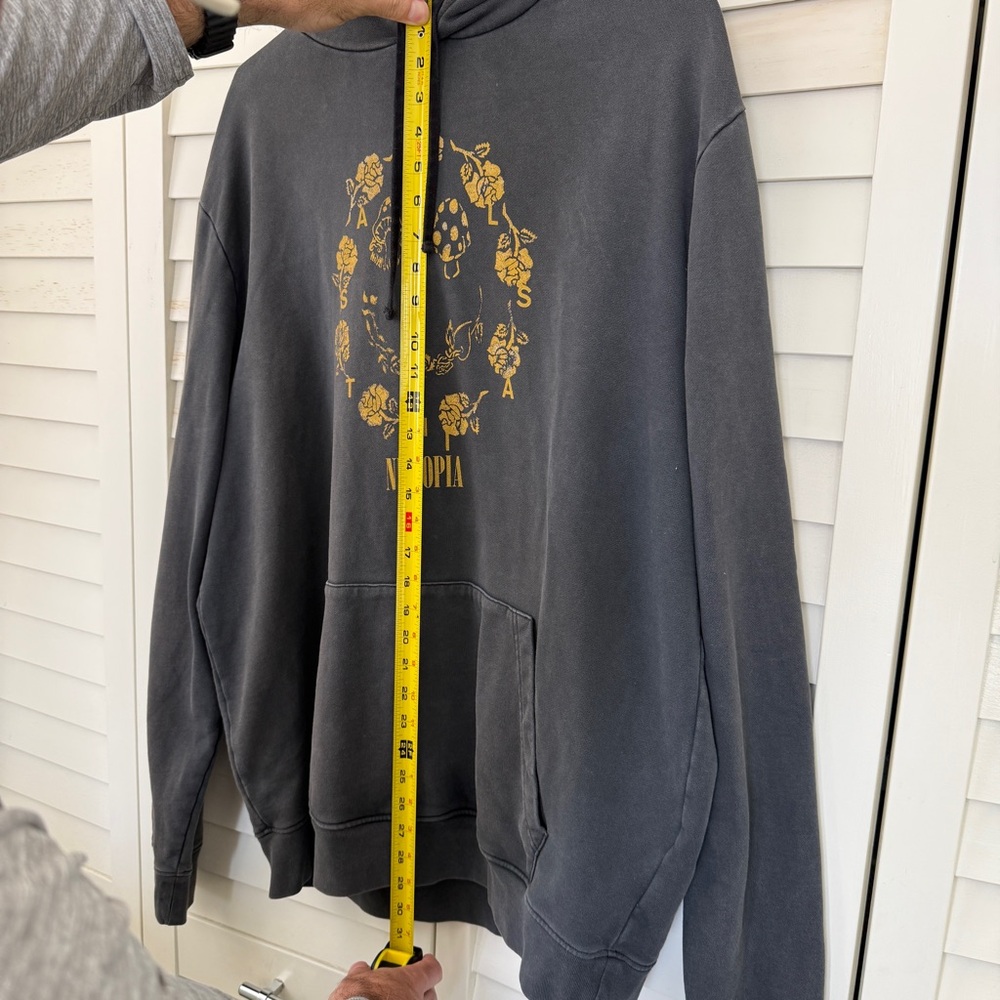 All Saints Nutopia faded black/dark charcoal grey Hoodie with Yellow Graphic - Picture 4 of 4